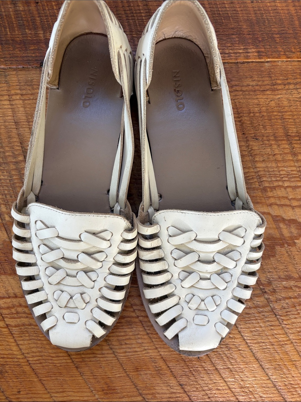 Nisolo Cream Woven Leather Huarache Loafers